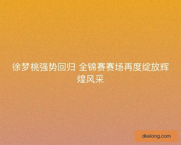 徐梦桃强势回归 全锦赛赛场再度绽放辉煌风采