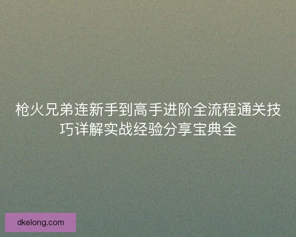 枪火兄弟连新手到高手进阶全流程通关技巧详解实战经验分享宝典全 枪火兄弟连新手到高手进阶全流程通关技巧详解实战经验分享宝典全